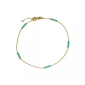 14K Turquoise Blue Enamel Bar Chain Anklet