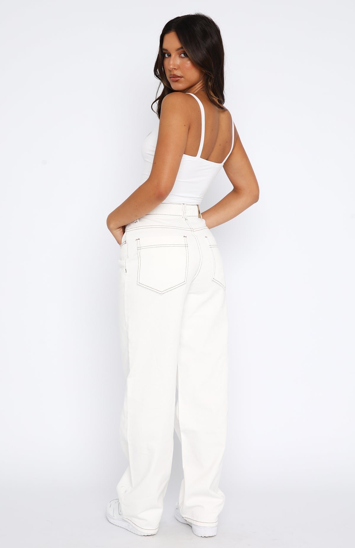 Always Be Friends Mid Rise Straight Leg Jeans White Wash