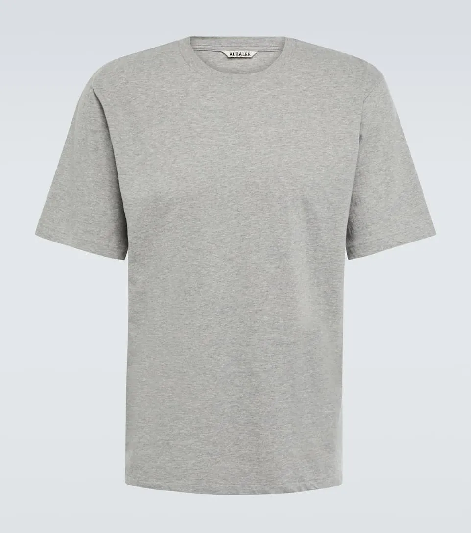 AURALEE  |Crew Neck Cashmere Plain Cotton Short Sleeves