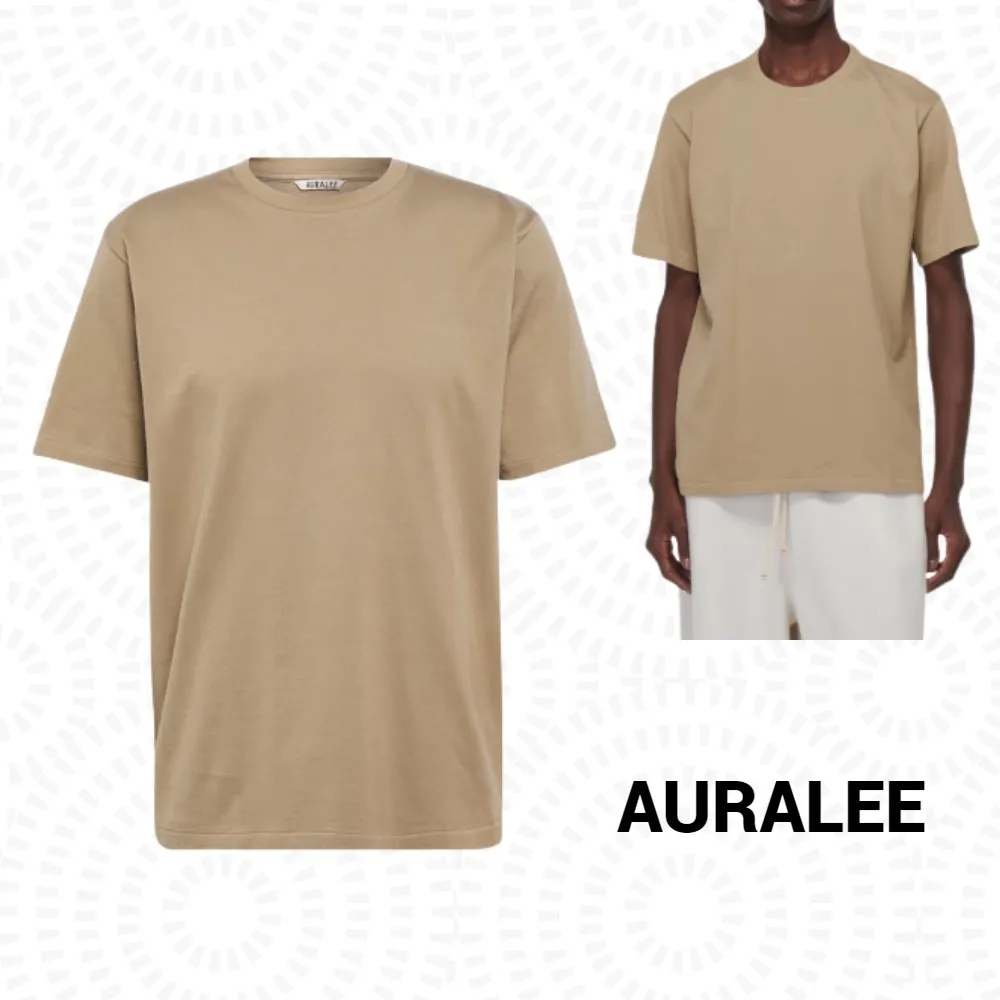 AURALEE  |Crew Neck Plain Cotton Short Sleeves Crew Neck T-Shirts