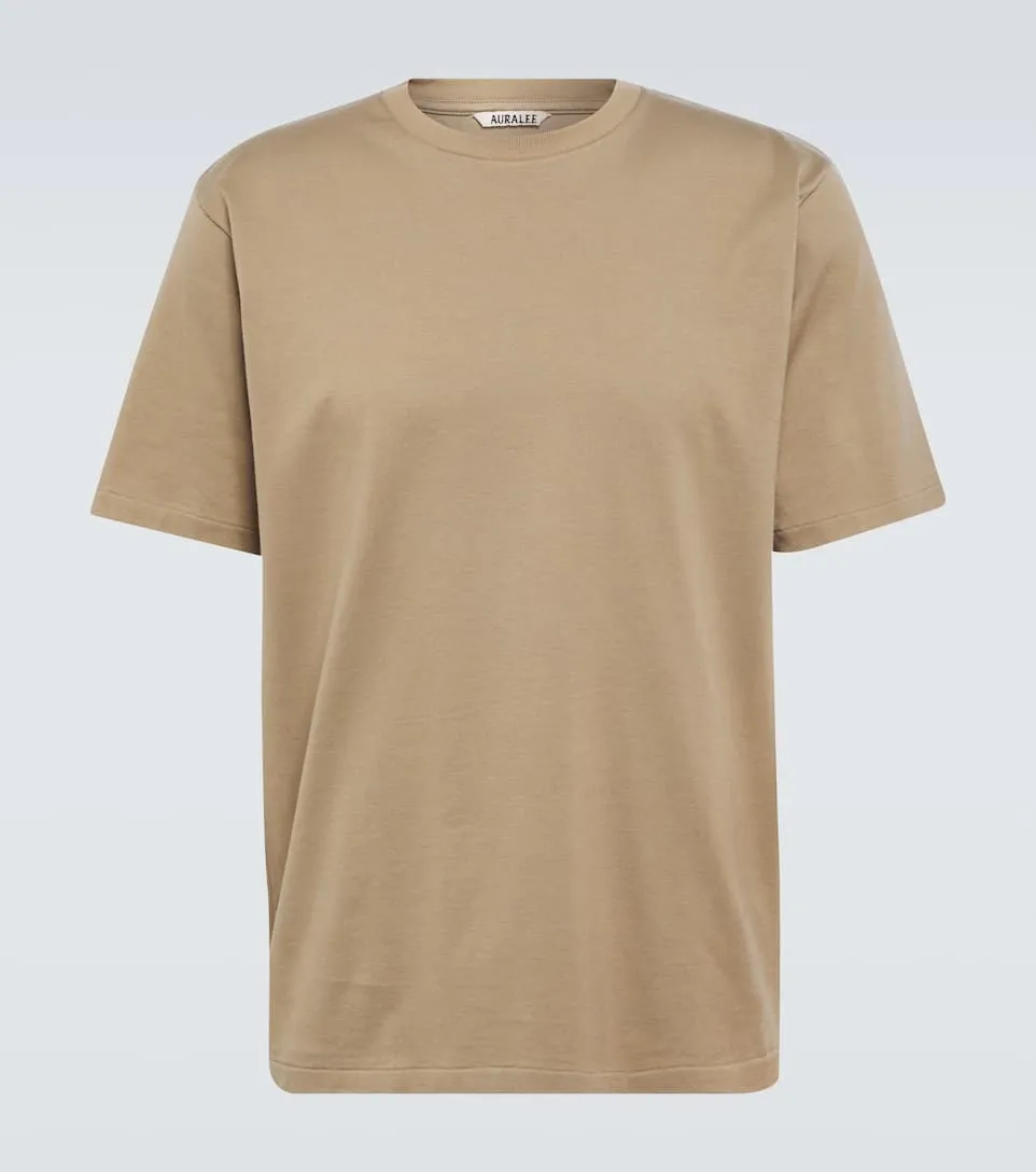 AURALEE  |Crew Neck Plain Cotton Short Sleeves Crew Neck T-Shirts