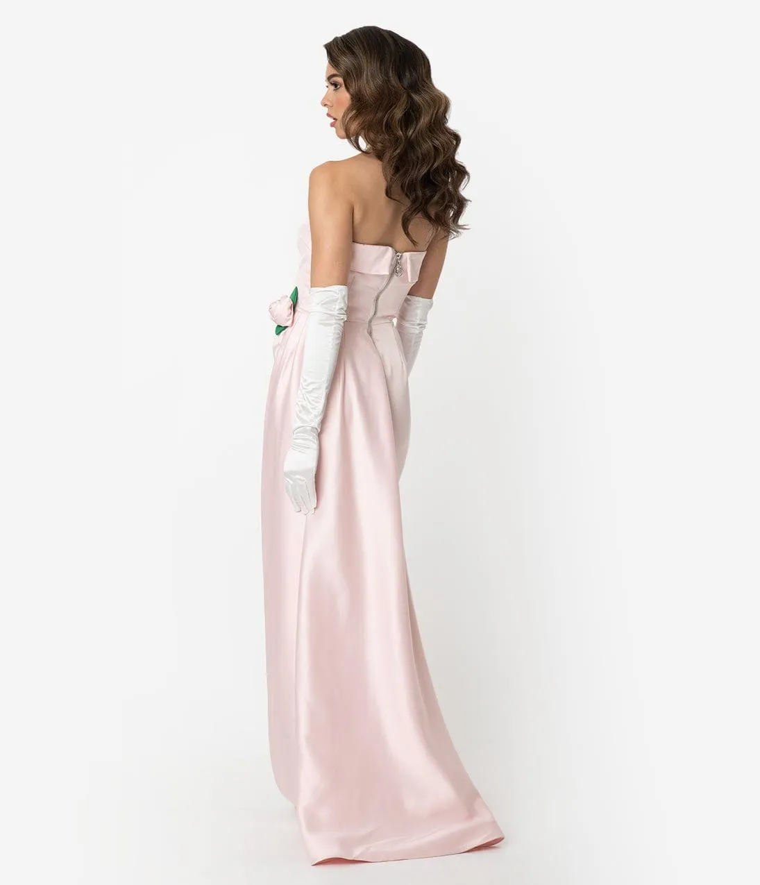 Barbie x Unique Vintage Pink Satin Strapless Enchanted Evening Gown