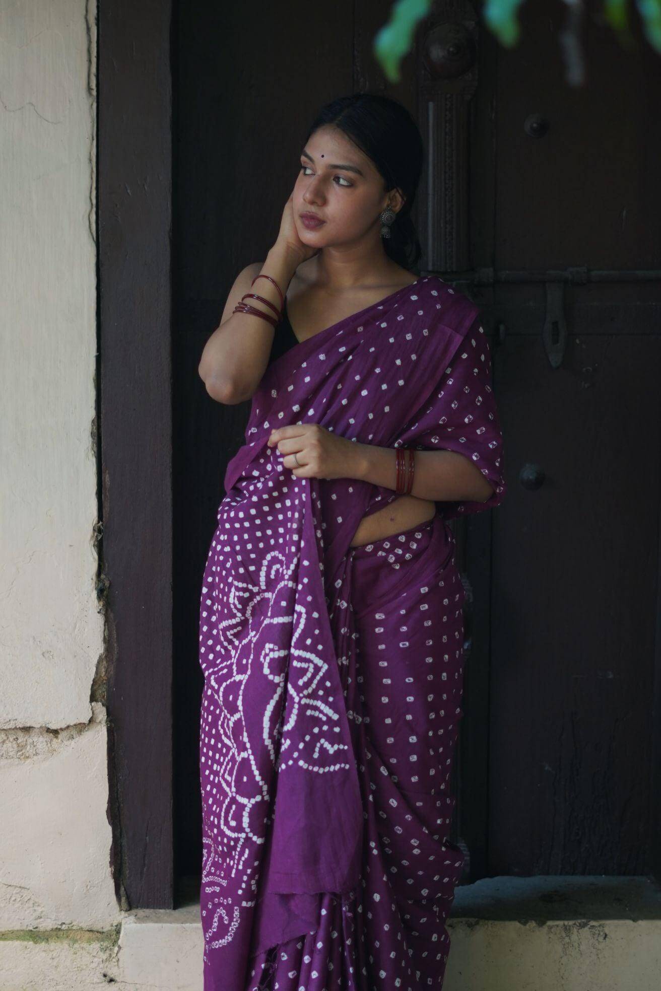 Boond -  Bandhani purple cotton Bandhani  cotton saree