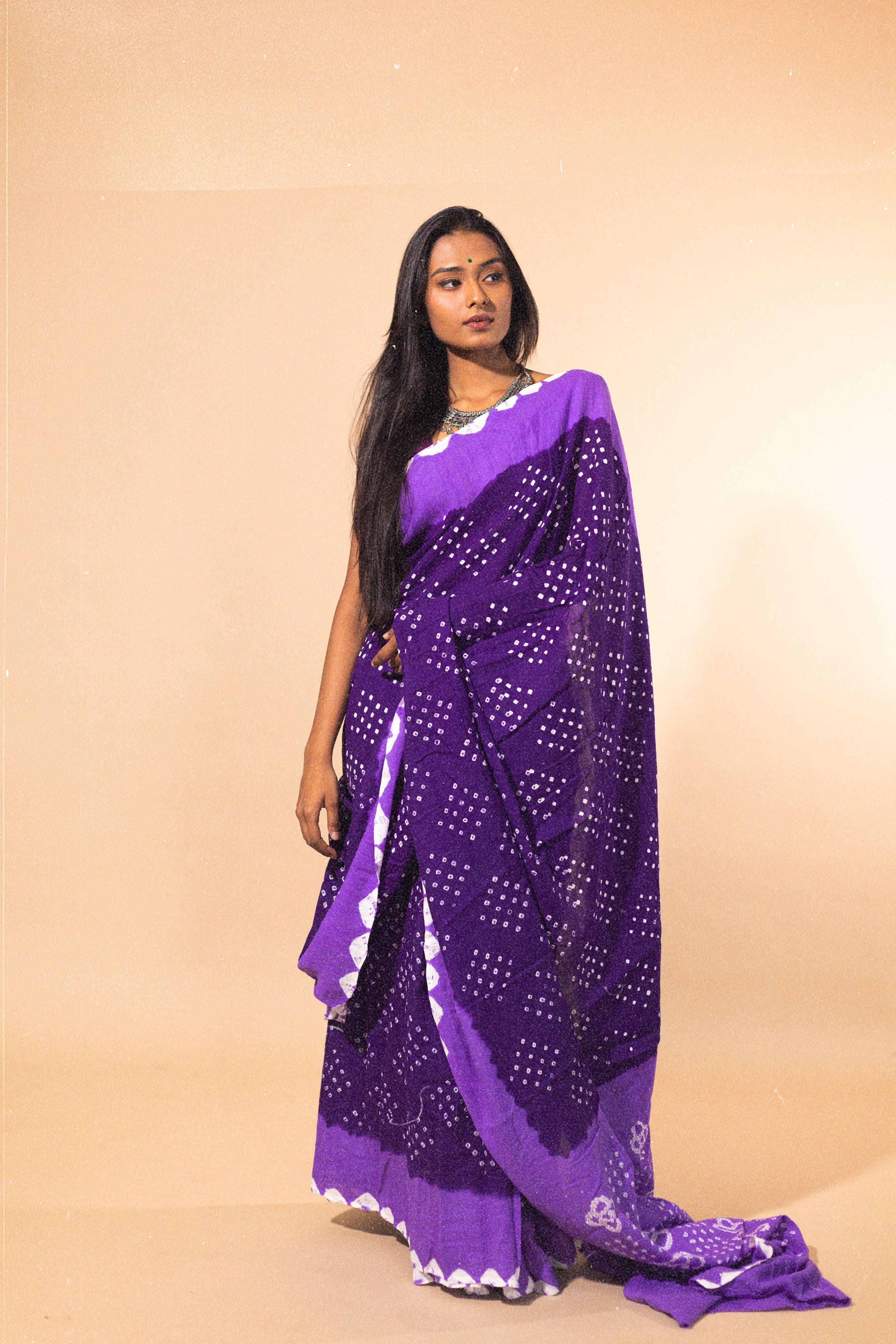 Boond - Kaisori Bandhani  shades of purple Bandhani cotton saree