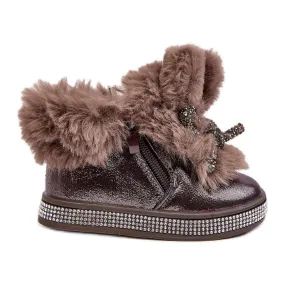 Children's snow boots with a zipper and fur, brown, Hanija