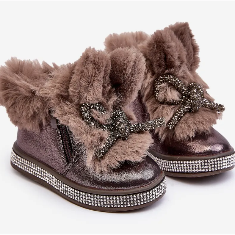 Children's snow boots with a zipper and fur, brown, Hanija