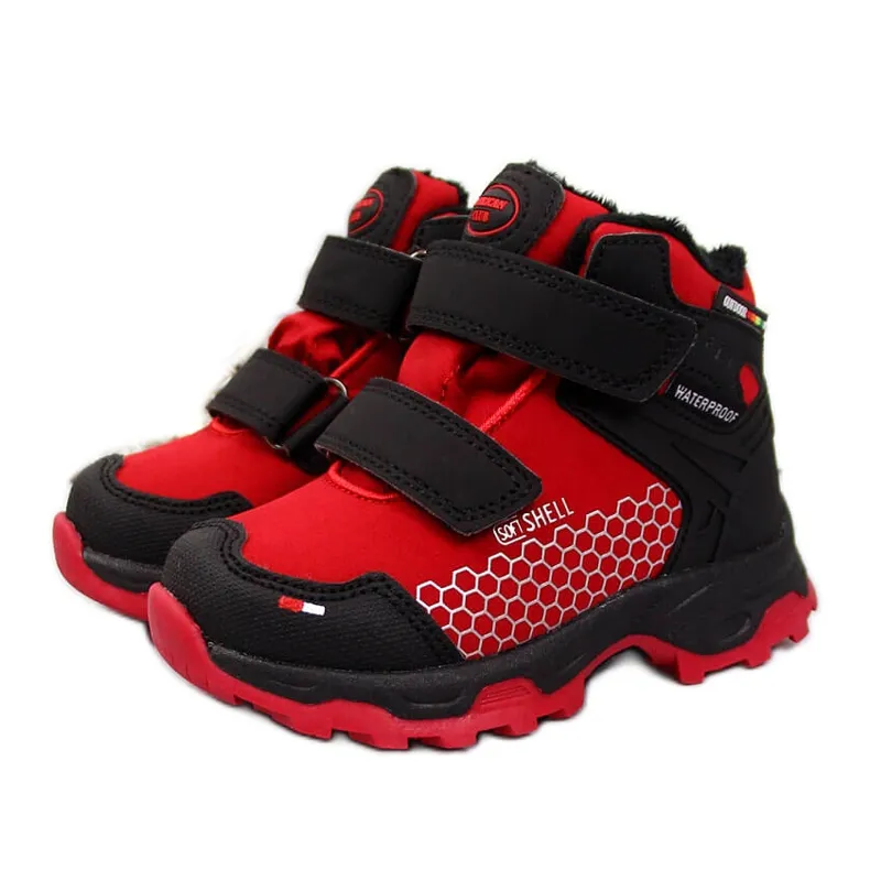 Children's waterproof snow boots with Velcro red American Club black