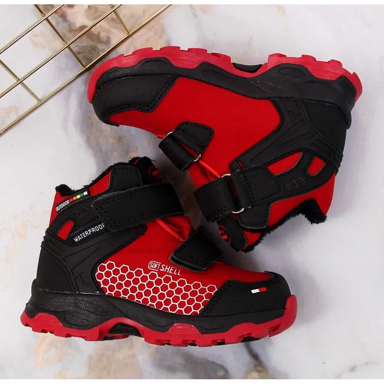 Children's waterproof snow boots with Velcro red American Club black