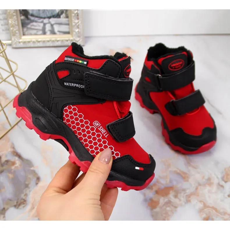 Children's waterproof snow boots with Velcro red American Club black