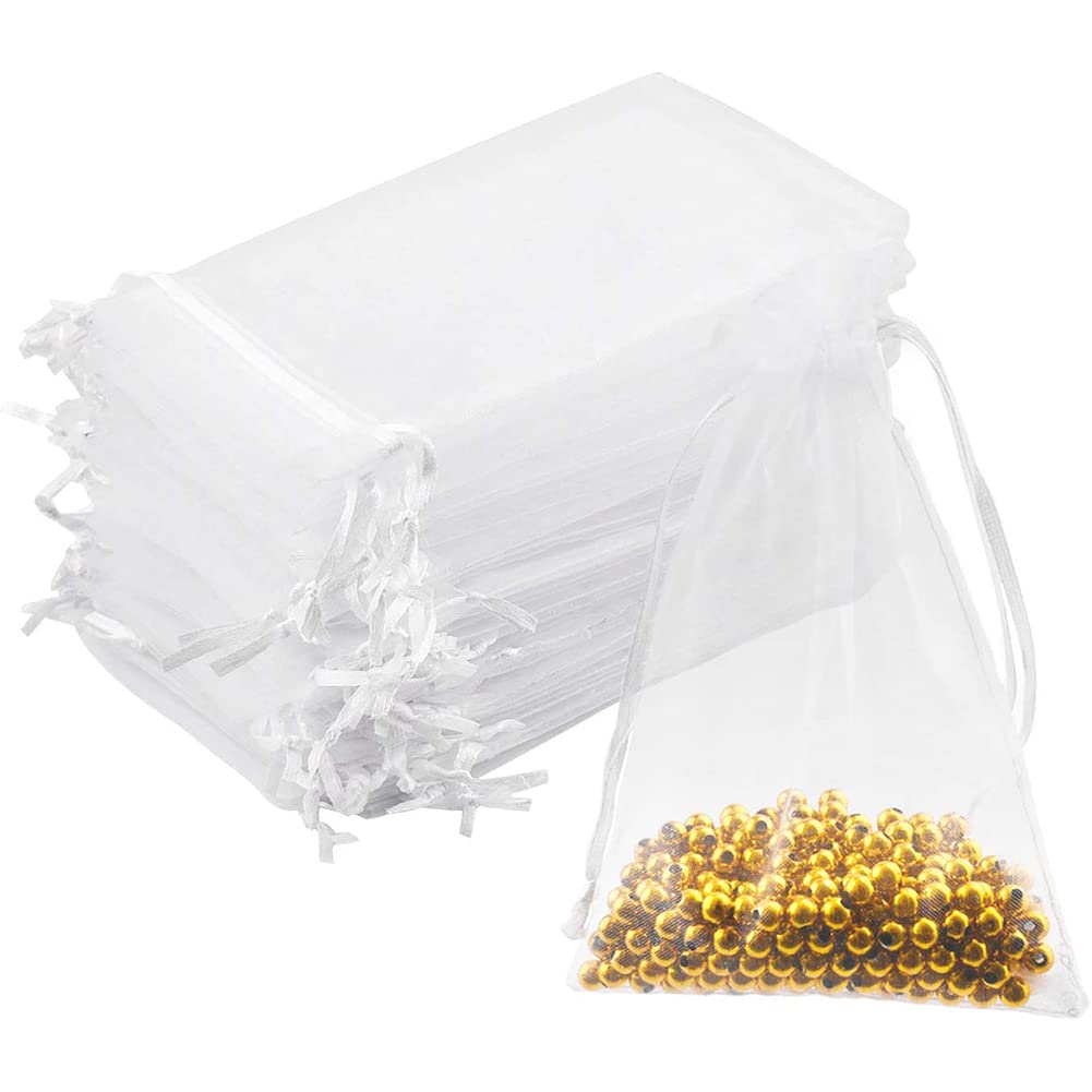 DoGeek 60pcs White Organza Gift Bags Medium 13 x 18cm Drawstring Jewelry Pouches Wedding Party Favour and Candy Bags