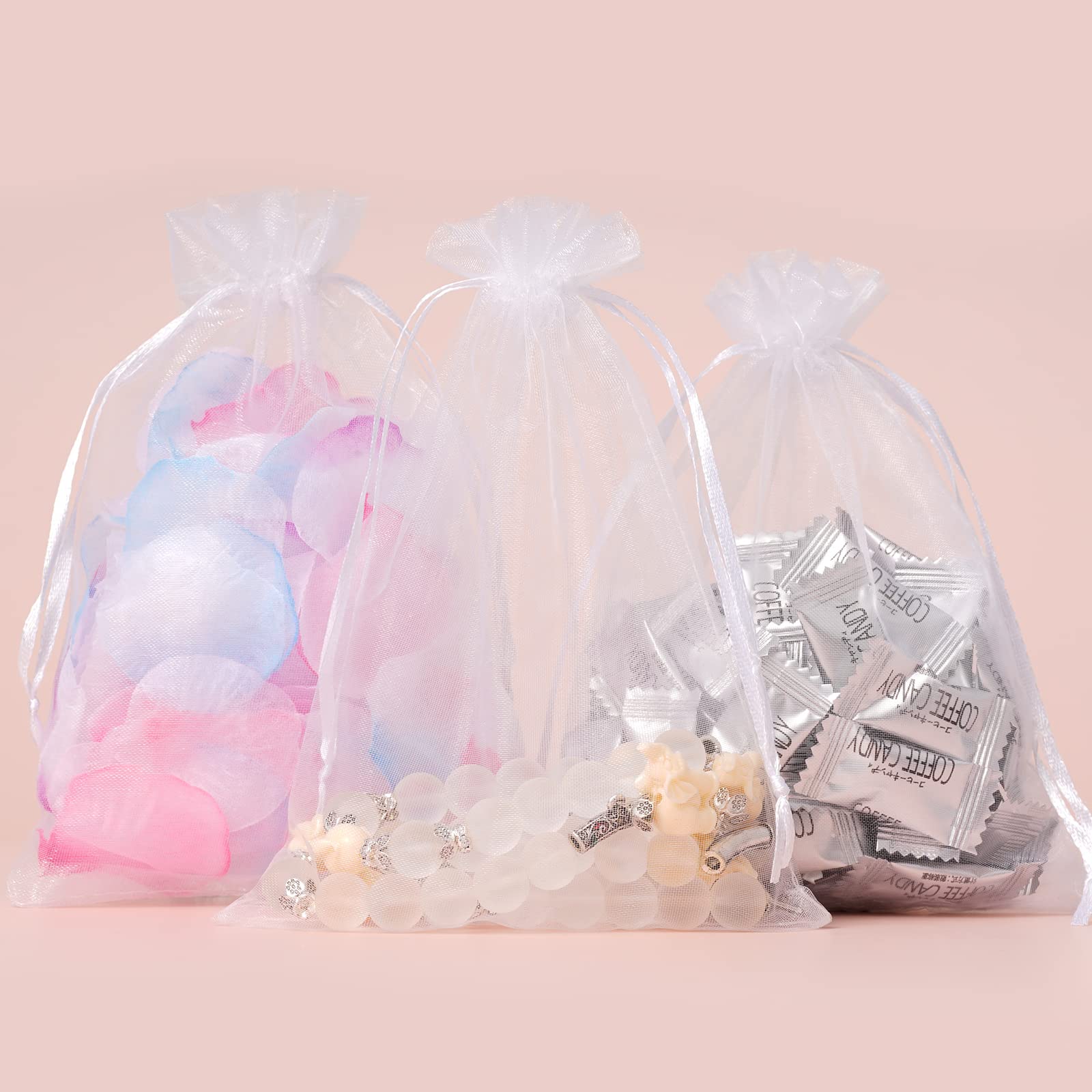 DoGeek 60pcs White Organza Gift Bags Medium 13 x 18cm Drawstring Jewelry Pouches Wedding Party Favour and Candy Bags