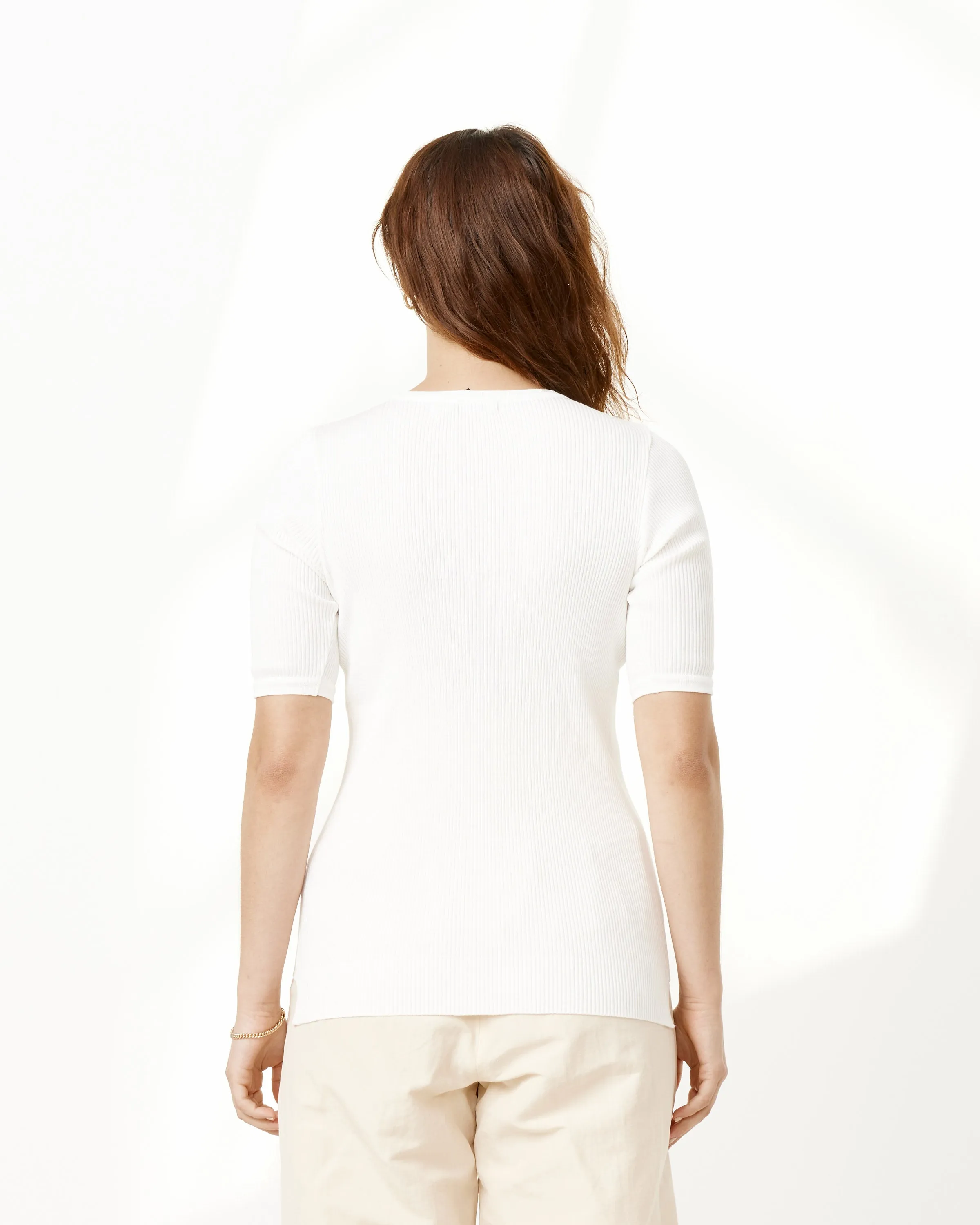 Giza High Gauge Rib Knit Tee in White