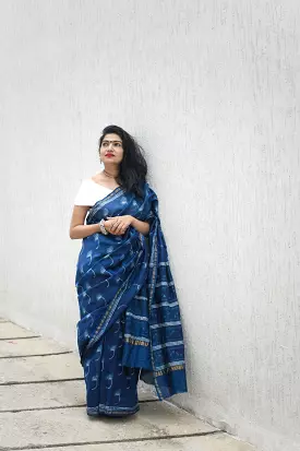 Kaisori Akola print Indigo saree