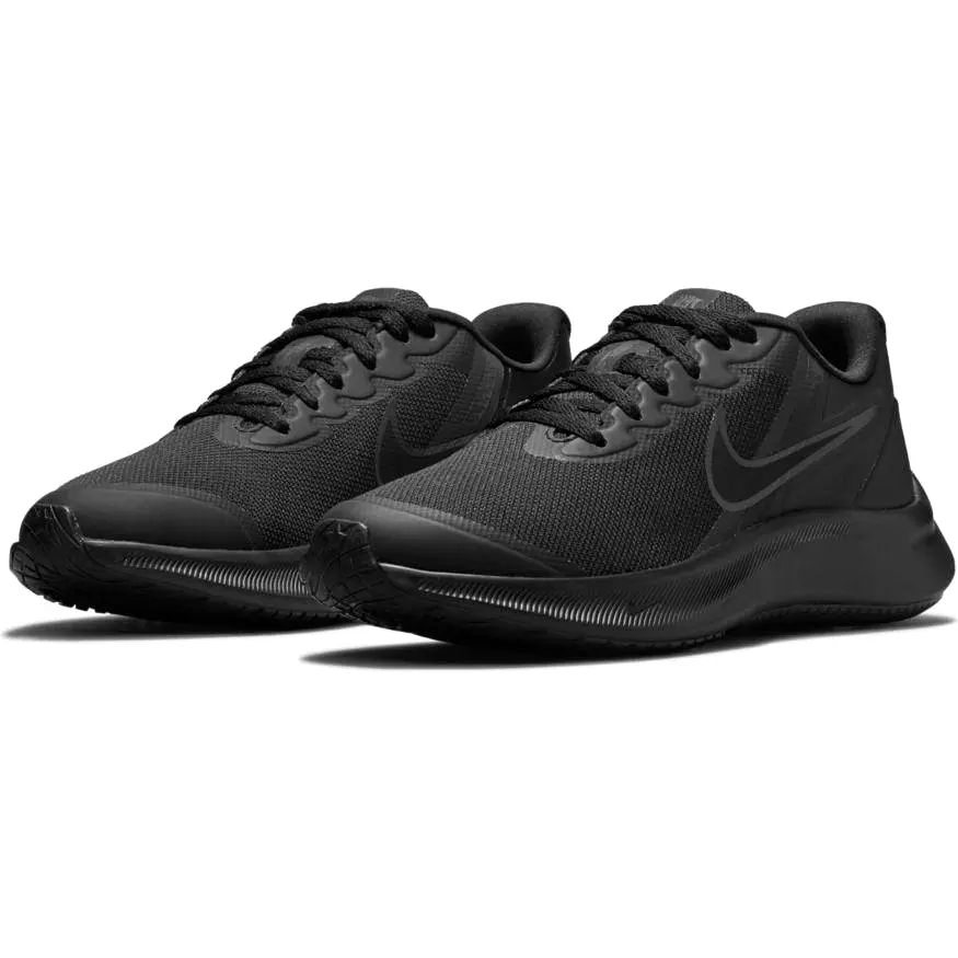 NIKE JUNIOR STAR RUNNER 3 TRIPLE BLACK ROAD RUNNING SHOE