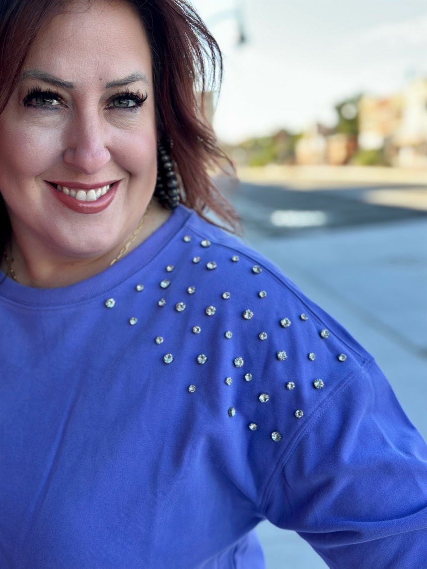 Rhinestone Terry Pullover