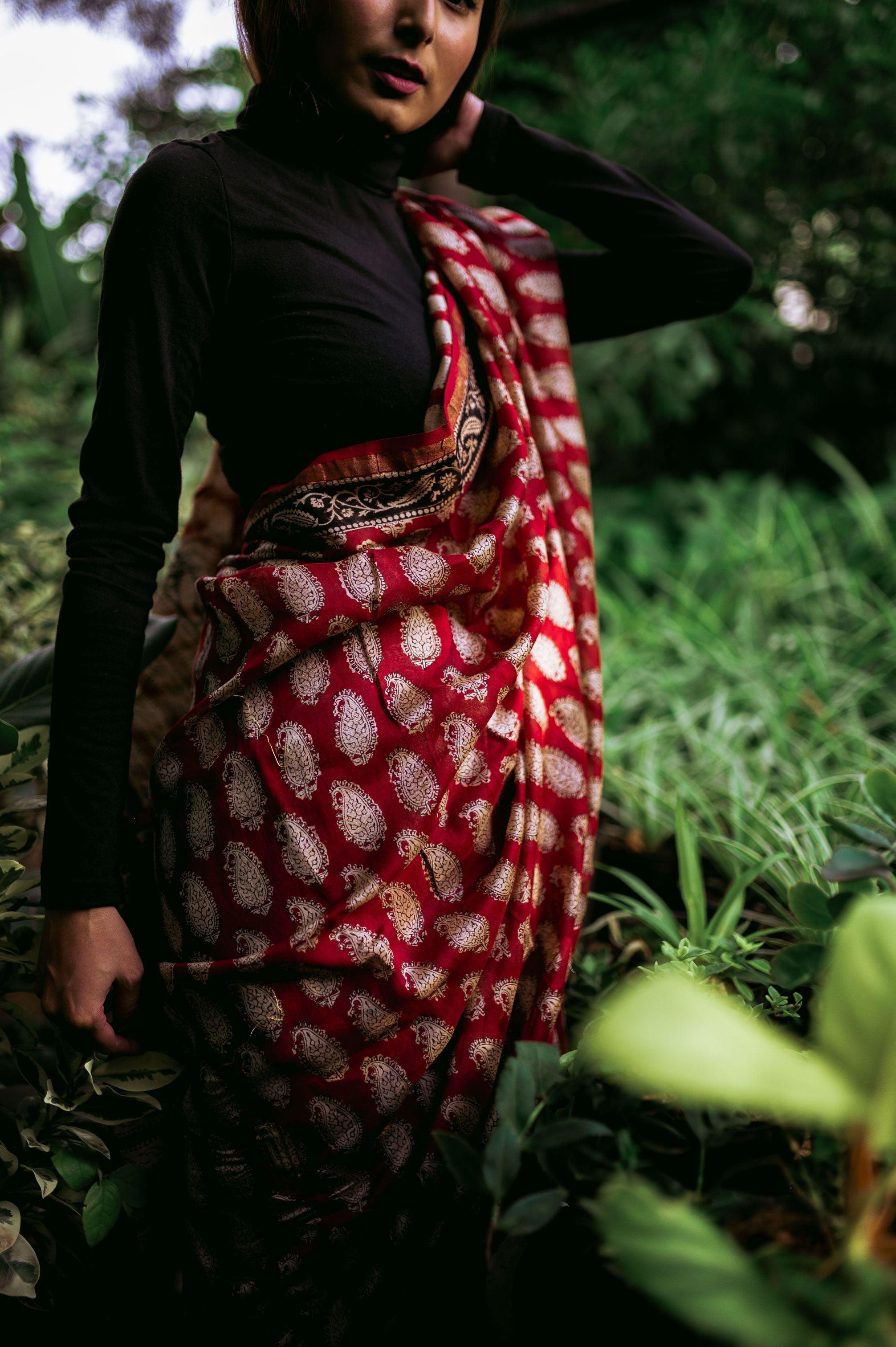 Roheda Kaisori Bagru Kairi block print saree