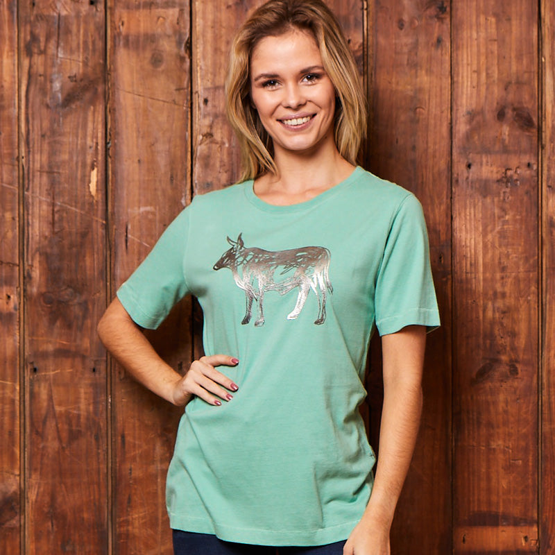 Squiggle Outline Foil Nguni Regular Crew Tee Mint