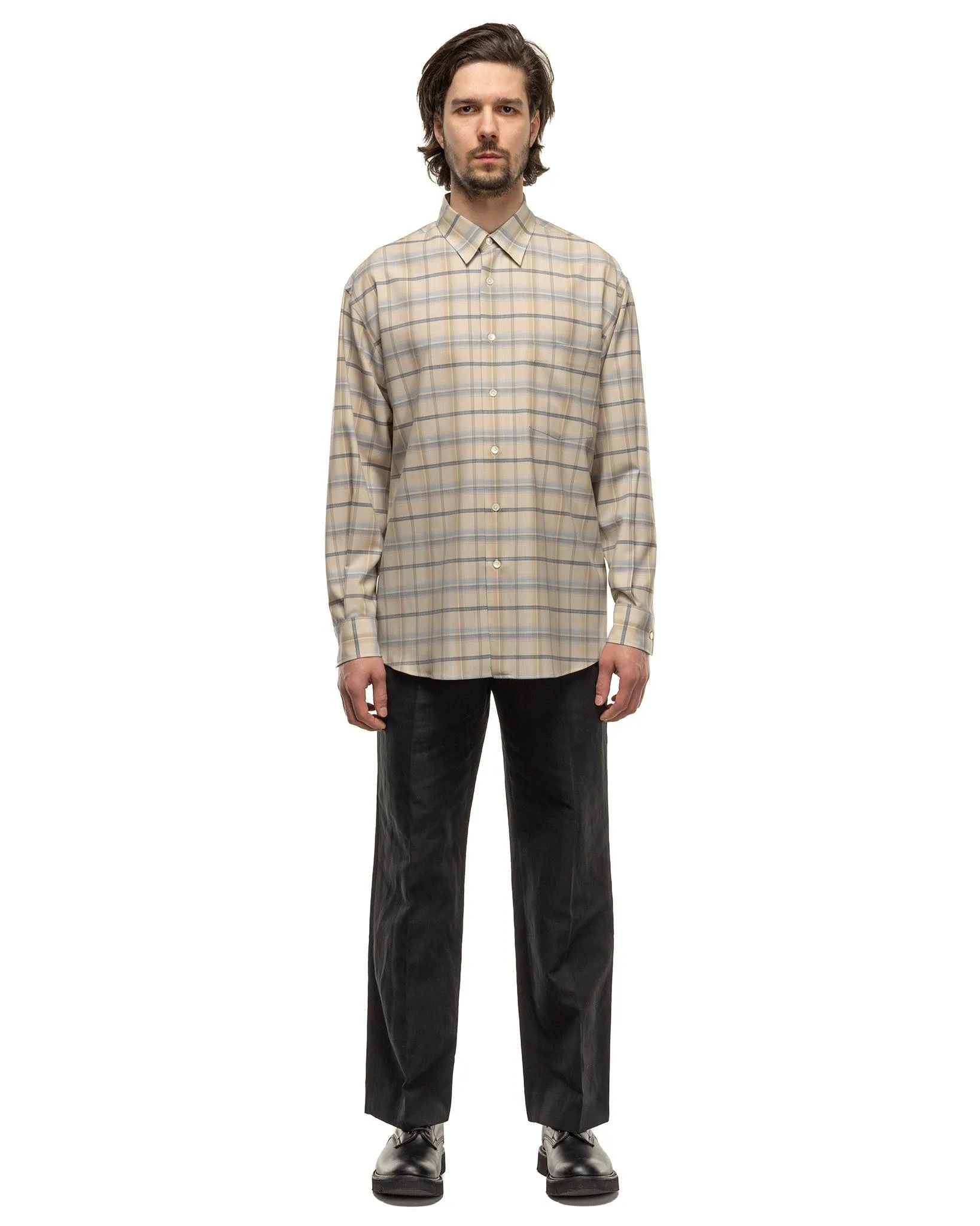 Super Light Wool Check Shirt Light Beige Check