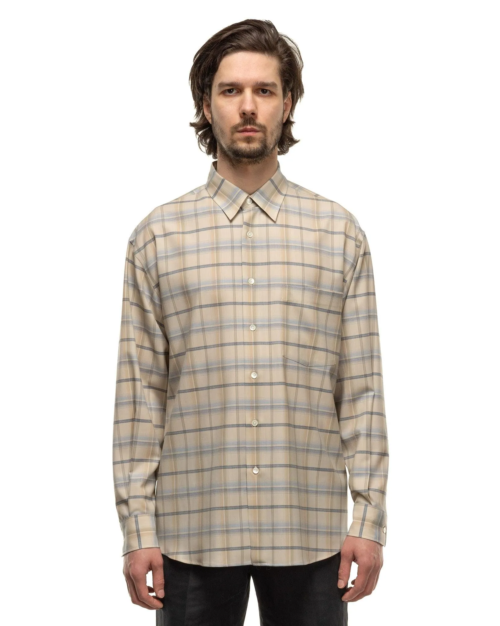 Super Light Wool Check Shirt Light Beige Check