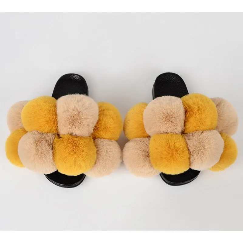 Women's Fashion Summer Slides Synthetic Fur Flip Flops House Slippers