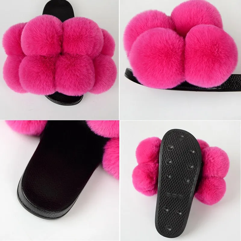 Women's Fashion Summer Slides Synthetic Fur Flip Flops House Slippers