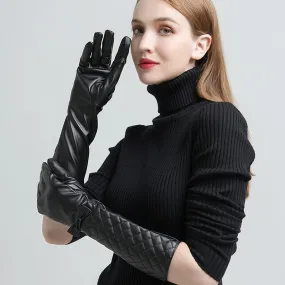 Women's Synthetic Leather Touch Screen Thin Lined Warm Winter Long Gloves