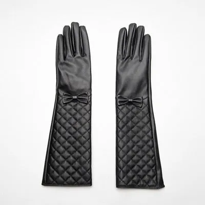 Women's Synthetic Leather Touch Screen Thin Lined Warm Winter Long Gloves