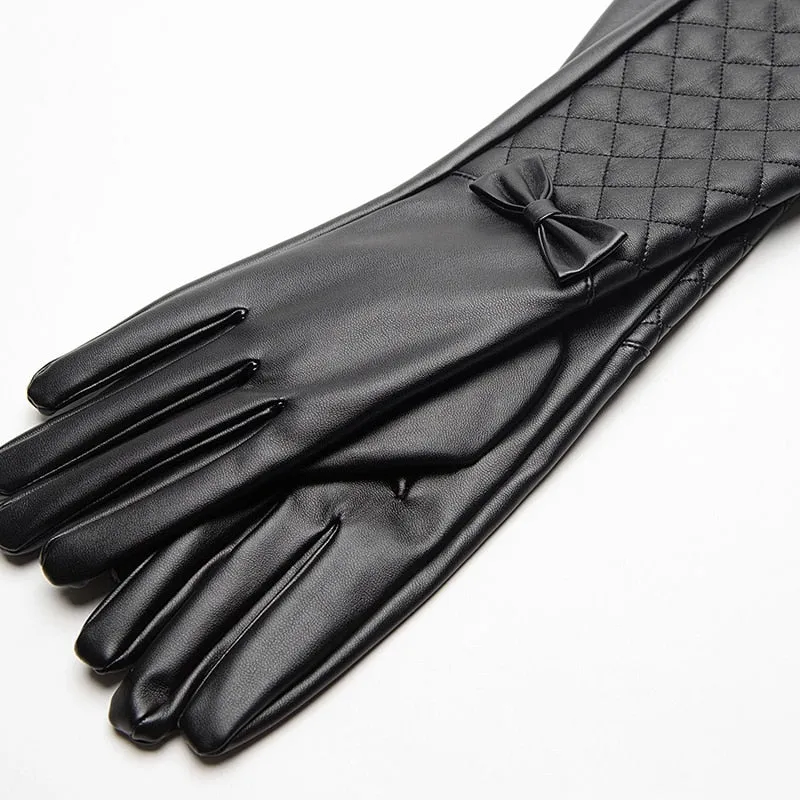 Women's Synthetic Leather Touch Screen Thin Lined Warm Winter Long Gloves