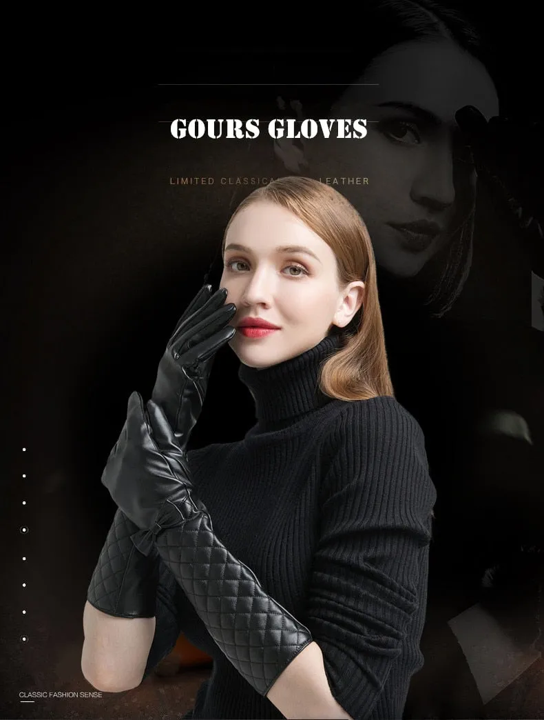 Women's Synthetic Leather Touch Screen Thin Lined Warm Winter Long Gloves