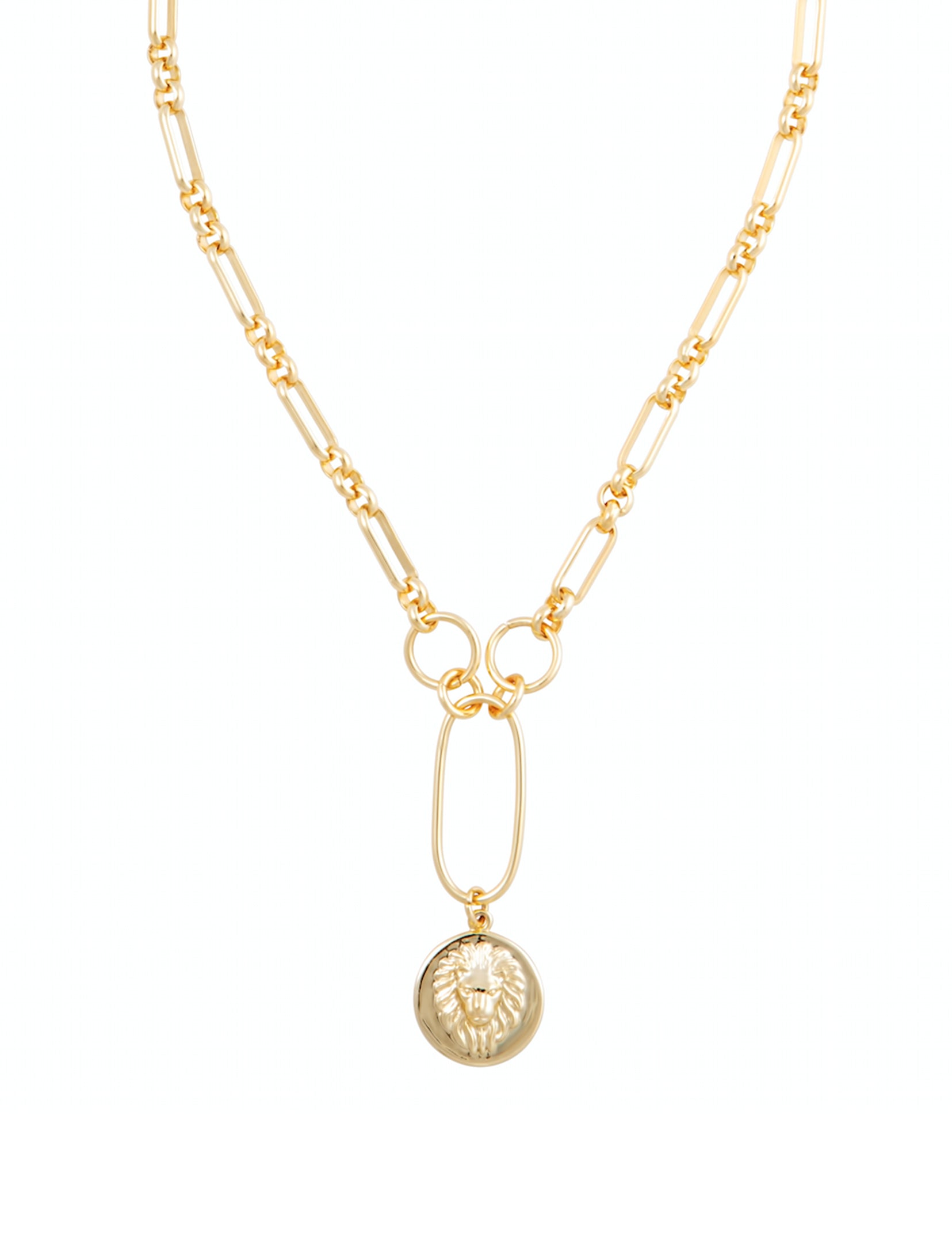 Zoe Lion Medallion Lariat in Gold