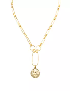 Zoe Lion Medallion Lariat in Gold